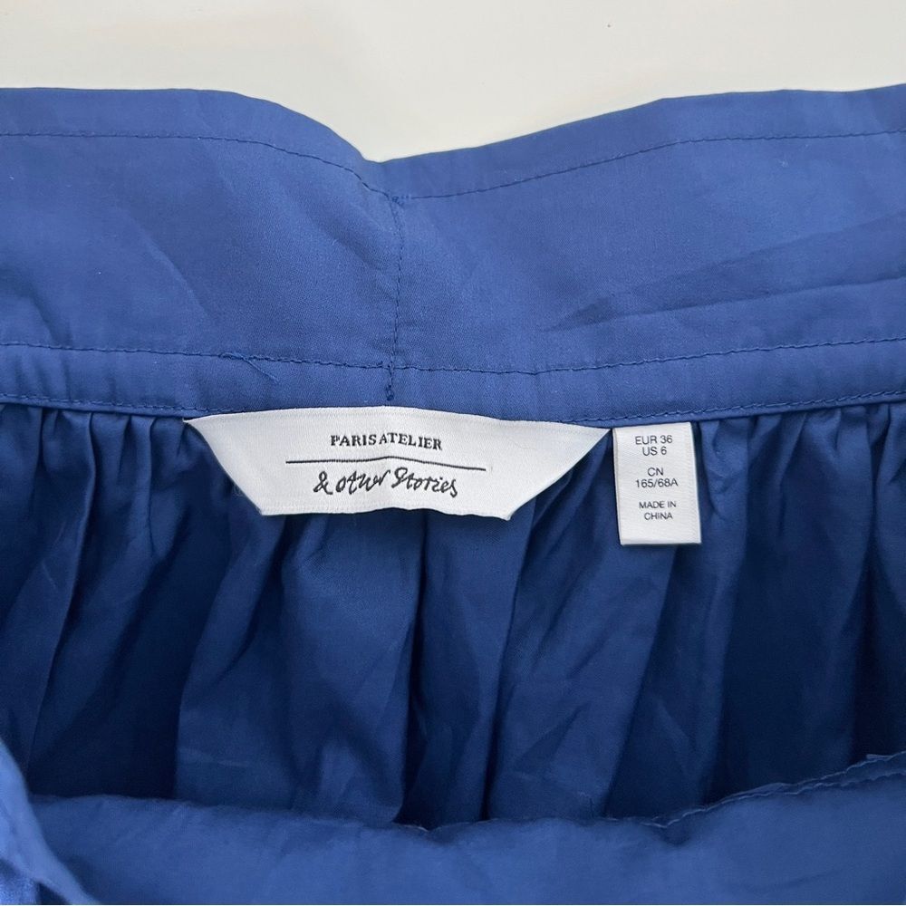 & Other Stories Paris Atelier Royal Blue Tiered Ruffle A Line Bow Tie Skirt - Picture 4 of 6